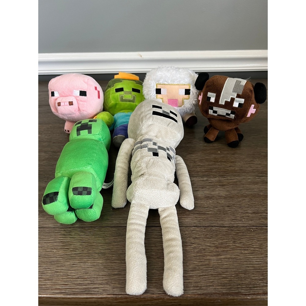 Minecraft Plush Bundle Set of 6 Creeper Skeleton Zombie Pig Sheep Cow Toys